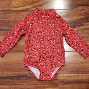 Janie and Jack EUC 12-18 months red floral one-piece rashguard swimsuit